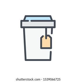 Take away cup of tea color line icon. Tea cup with tea bag vector outline colorful sign.