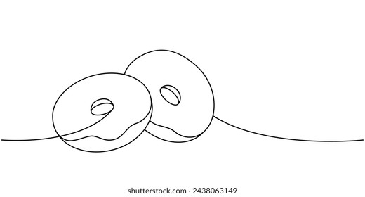 Take away donuts one line continuous drawing. Bakery sweet pastry food. Vector linear illustration.