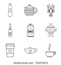 Take away drink icons set. Outline set of 9 take away drink vector icons for web isolated on white background
