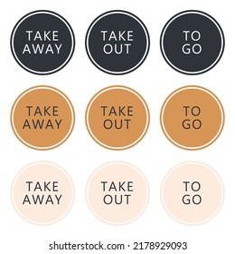 Take away fast food, lunch sticker. Isolated vector design. Round circle labels in natural colors.