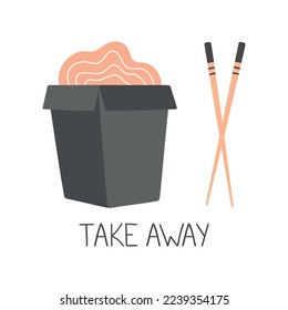 Take away food with chopsticks illustration isolated vector 
