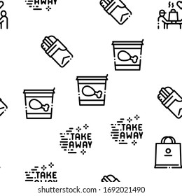 Take Away Food And Drink Delivery Seamless Pattern Vector Thin Line. Illustrations