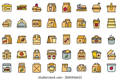 Take away food and drinks icon. Outline take away food and drinks vector icon thin line color flat isolated on white