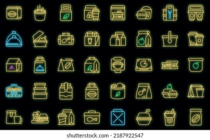 Take away food and drinks icon. Outline take away food and drinks vector icon neon color on black