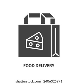 Take away food glyph icon. Paper bag sign with food and drink. Delivery service vector symbol. 