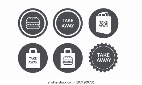 Take Away Food Icon Set. Vector Isolated Take Away Icon Set or Collection. 