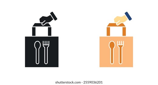 Take away food icons in black and colored version