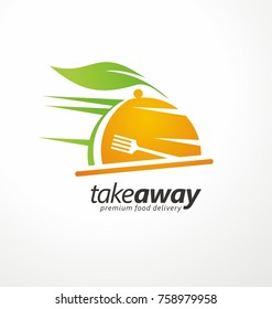 Take Away Food Logo Design Idea. Food Delivery Logo With Meal Plate And Fork In Negative Space. Vector Illustration.