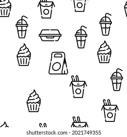 Take Away Food Service Vector Seamless Pattern Thin Line Illustration