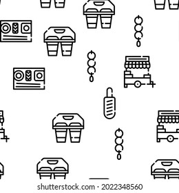 Take Away Food Service Vector Seamless Pattern Thin Line Illustration