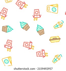 Take Away Food Service Vector Seamless Pattern Color Line Illustration