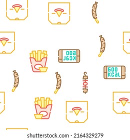 Take Away Food Service Vector Seamless Pattern Color Line Illustration