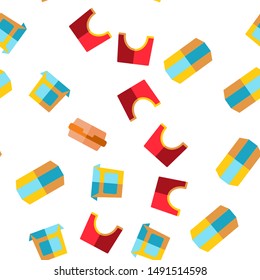 Take Away Food Vector Seamless Pattern Color Flat Illustration
