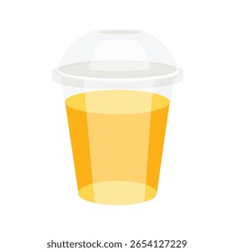 Take away glass of fresh orange juice isolated on white background. Plastic disposable transparent cup. Vector illustration