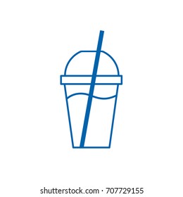 A take away icon for drinks. A smoothie cup icon with a cap and a tube. Vector flat symbol of any portable beverage. Take-with-you bottle with a drink. Eps 10