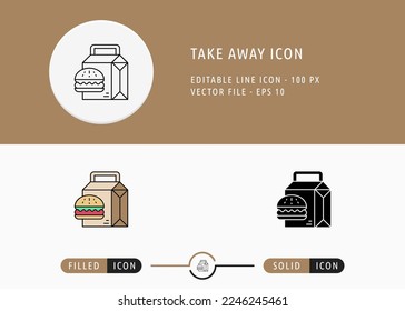 Take Away Icon Isolated on White Background. Takeaway Delivery Bag Thin Line Symbol Stock Vector Illustration For Mobile App And Web Design.