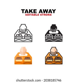 Take Away icon symbol set of outline, solid, flat and filled outline style. Isolated on white background. Editable stroke vector icon.