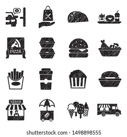 Take Away Icons. Black Scribble Design. Vector Illustration.