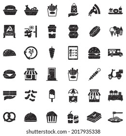 Take Away Icons. Black Scribble Design. Vector Illustration.