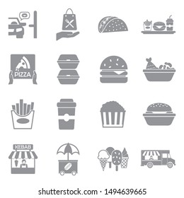Take Away Icons. Gray Flat Design. Vector Illustration.