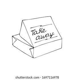 Take away lunch box. Sketch, hand drawn, vector isolated on a white background.