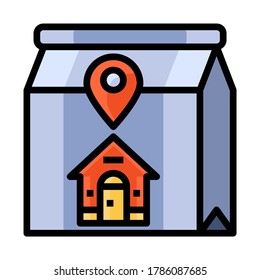 Eliminar el estilo de esquema rellenado por pedido en línea. Diseño de ícono de entrega de alimentos para aplicación, sitio web, afiche, impresión.