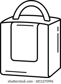 Take away paper box with clear window. Vector outline icon.