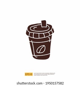 take away paper cup coffee or tea for cafe concept vector illustration. hand drawing doodle silhouette glyph solid icon sign symbol