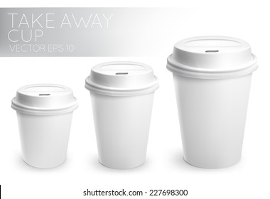 Take away paper cup for drinks white with plastic cap.