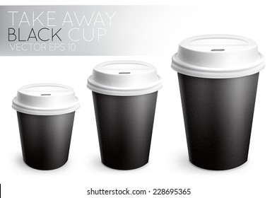Take away paper cup for drinks black with white plastic cap