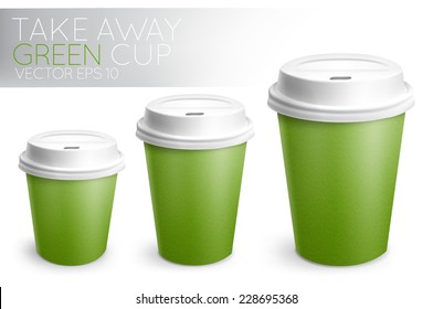 Take away paper cup for drinks green with white plastic cap