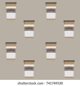 Take away pattern coffee cup seamless. Drink espresso and hot beverage, takeaway coffe latte. Vector illustration
