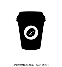 take away plastic or paper coffee cup silhouette with a bean icon and a circle, vector siluette