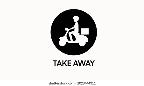 Señal De Ausencia. Vector negro aislado Ilustración de un tipo de motocicleta de entrega. Hombre en motocicleta haciendo un parto