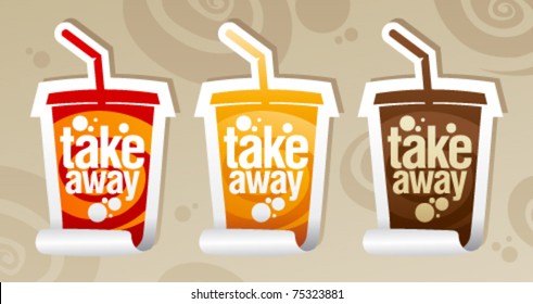 Take away stickers in form of take away cup.