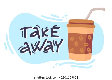 take away Vector illustration disposable coffee cup icon on blue background. Coffee cup logo