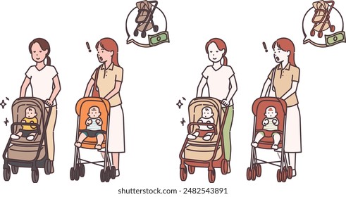 take the baby for a walk in the expensive stroller and low cost stroller