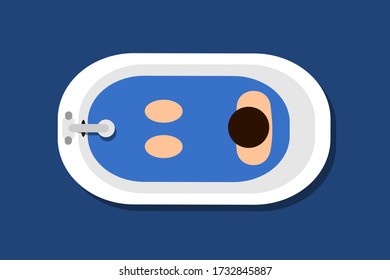 Dese un baño - los seres humanos y la persona están mintiendo y relajándose en el baño y la bañera. Higiene personal - limpieza y lavado del cuerpo desnudo. Ilustración vectorial. 