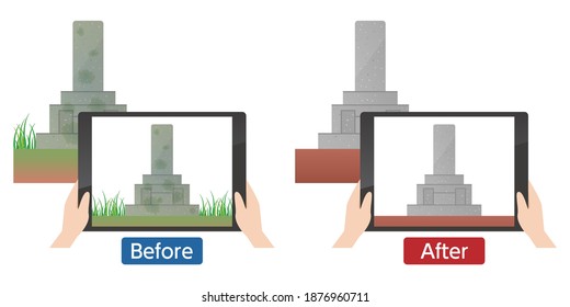 Take a before-after photo with the grave cleaning service