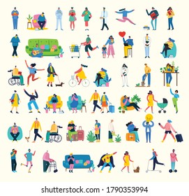 Take a break collage illustration. People have rest and drink coffee, use tablet on chair and sofa. Flat modern vector style.