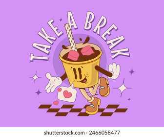 Take a break - Vintage poster, trendy retro design. Print for t-shirt, banner, poster, cover, badge and label. Retro 70's typography design. Vintage lettering. Vector illustration