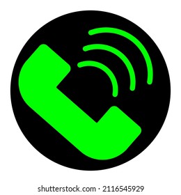 Take calling button. Green sign. Black circle. Technology concept. Modern art. Vector illustration. Stock image. 