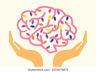 Take care of brain blossom flower protection illustration