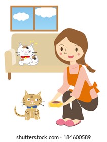 To take care of the cat, female pet-sitter