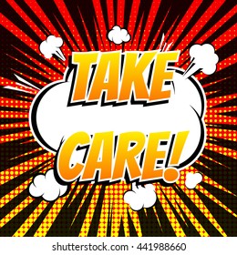 Take care comic book bubble text retro style