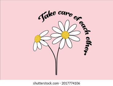 take care each other daisy vector art design hand drawn