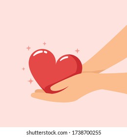 Take care love, hand holding heart for protect concept.