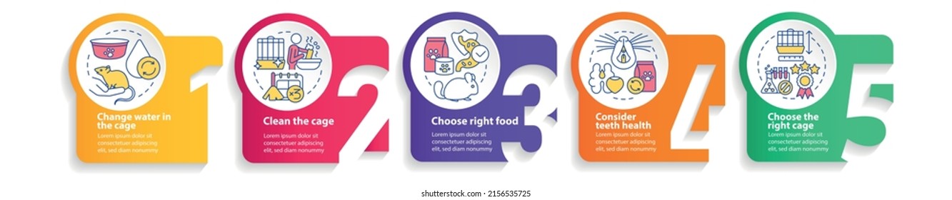 Take care of small mammal pets circle infographic template. Data visualization with 5 steps. Process timeline info chart. Workflow layout with line icons. Myriad Pro-Bold, Regular fonts used