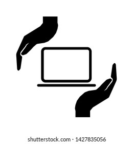 Take care of the technique sign. Hands and laptop sign. Fine lines