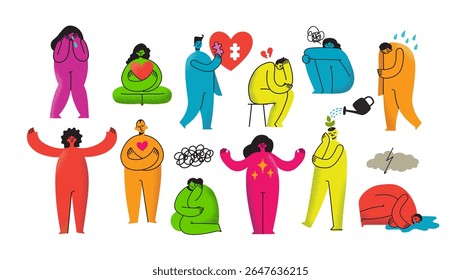 Take care of your body, take care of your health and mind. Increase awareness of mental health. Mental Health Awareness Month. Control, Prevention campaign and protection.